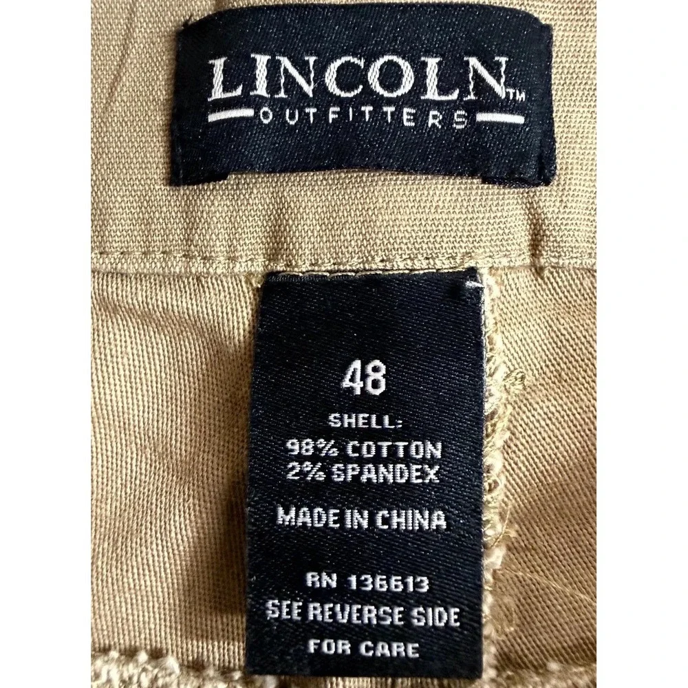 Lincoln Outfitters Cargo Shorts Mens 48 Khaki Stretch Cotton Utility Pockets